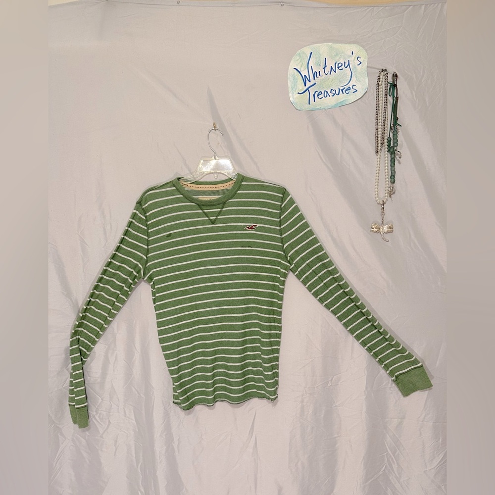 Hollister men’s green striped long sleeve tee